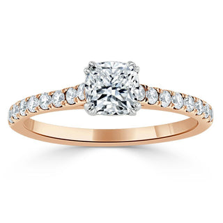 Bague de fiançailles solitaire en moissanite taille coussin de 0,75 ct avec sertissage pavé