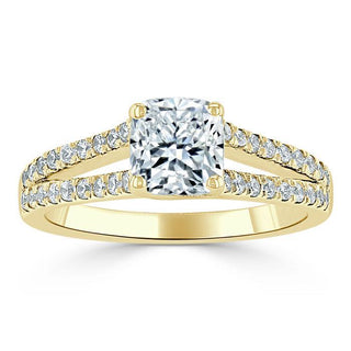 Bague de fiançailles solitaire en moissanite en forme de coussin de 1,0 ct à tige fendue