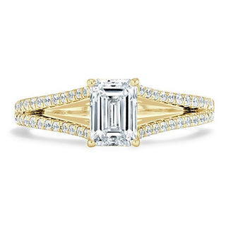 Bague de fiançailles en moissanite solitaire taille émeraude de 1,0 ct avec monture fendue