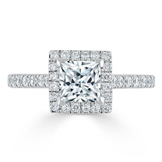 Bague de fiançailles halo en moissanite de forme princesse de 1,0 ct