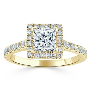 Bague de fiançailles en moissanite taille princesse 1,0 ct sertie d'un halo pavé