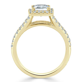 Anillo de compromiso con halo de moissanita en forma de princesa y cuerpo dividido de 1,0 ct