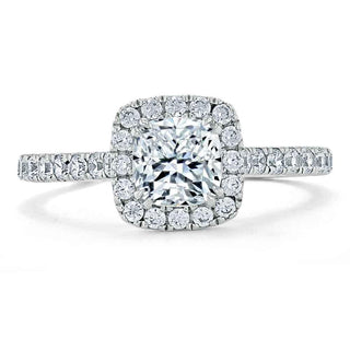 Bague de fiançailles halo en moissanite en forme de coussin de 1,0 ct