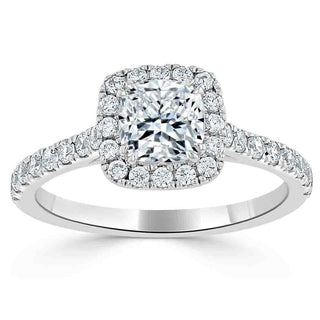 Bague de fiançailles halo en moissanite en forme de coussin de 1,0 ct