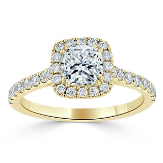 Bague de fiançailles en moissanite pavée à halo taille coussin de 1,0 ct