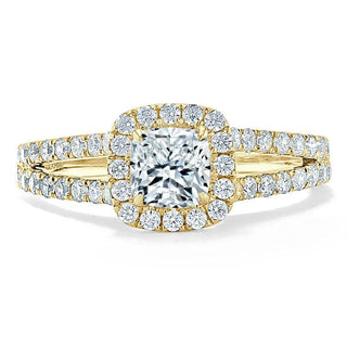 Bague de fiançailles en moissanite taille coussin 1,0 ct avec monture à tige fendue et halo