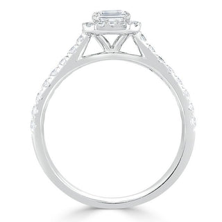 Bague de fiançailles en moissanite halo taille émeraude de 1,0 ct avec sertissage pavé