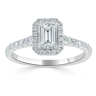 Bague de fiançailles en moissanite halo taille émeraude de 1,0 ct avec sertissage pavé