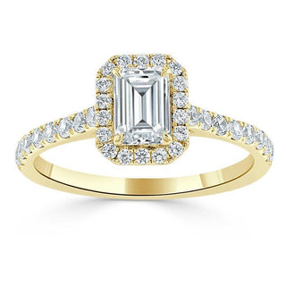 1.0 CT Emerald Cut Halo Moissanite Engagement Ring With Pave Setting