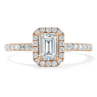 1.0 CT Emerald Cut Halo Moissanite Engagement Ring With Pave Setting