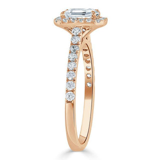 Bague de fiançailles en moissanite halo taille émeraude de 1,0 ct avec sertissage pavé