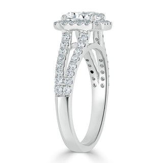 Bague de fiançailles en moissanite taille émeraude de 1,0 ct avec halo à tige fendue