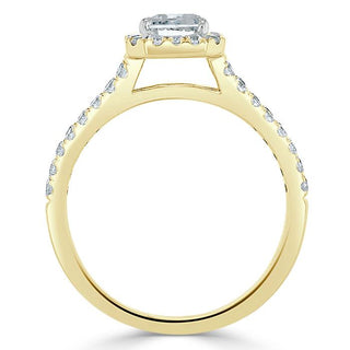 Bague de fiançailles en moissanite taille émeraude de 1,0 ct avec halo à tige fendue