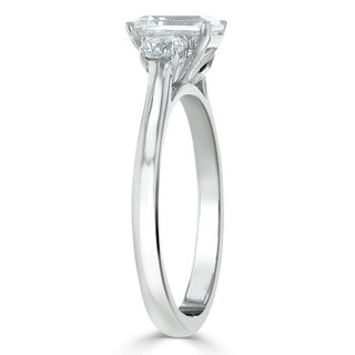 0.75 CT Emerald Cut Three Stone Moissanite Engagement Ring