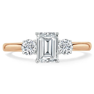 0.75 CT Emerald Cut Three Stone Moissanite Engagement Ring