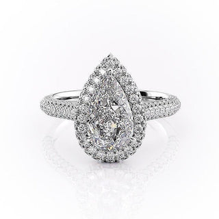 2.0 CT Pear Shaped Moissanite Halo Engagement Ring