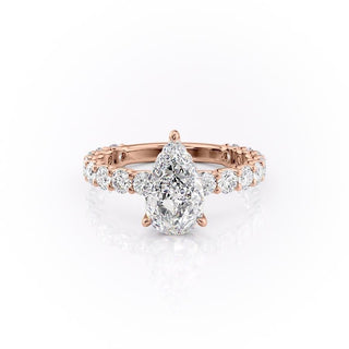 Bague de fiançailles en moissanite solitaire taille poire 2,0 ct sertie pavée