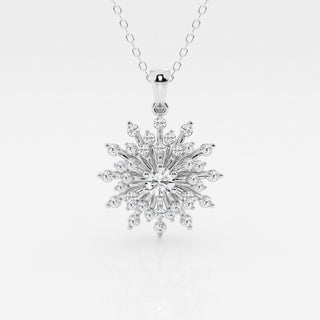 0.69 TCW Round Moissanite Diamond Sunburst Pendant Necklace