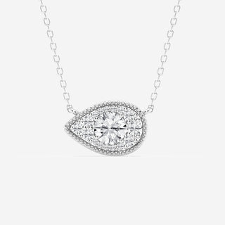 Collier avec pendentif en forme de poire East West en moissanite ronde de 0,73 TCW