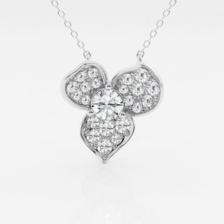 0.38 CT Round Moissanite Diamond Pave Flower Pendant Necklace