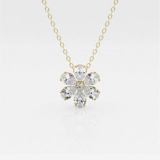 0.93 TCW Round & Pear Moissanite Diamond Flower Pandant Necklace