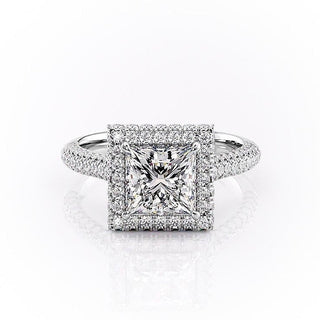 2.08 CT Princess Shaped Moissanite Halo Engagement Ring