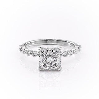 2.08 CT Princess Cut Hidden Halo Pave Setting Moissanite Engagement Ring