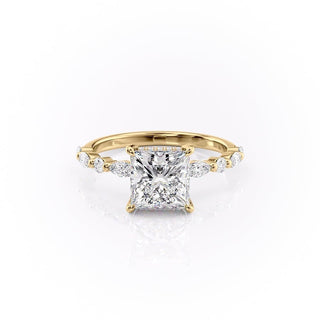 Bague de fiançailles en moissanite solitaire taille princesse de 2,08 ct sertie pavée