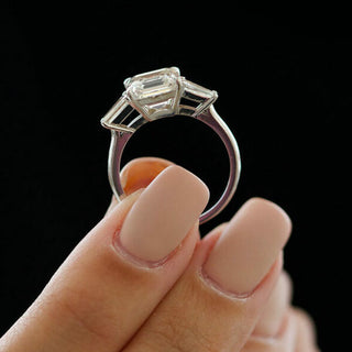 2.03 CT Asscher Shaped Moissanite Three Stones Engagement Ring