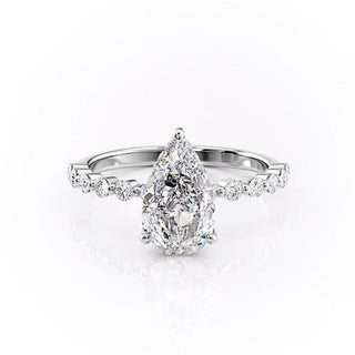 2.0 CT Pear Cut Solitaire Dainty Pave Moissanite Engagement Ring