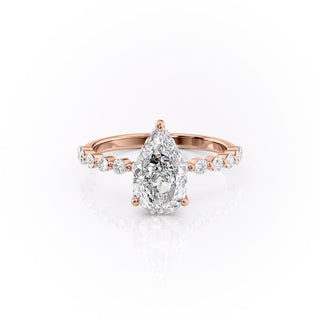 2.0 CT Pear Cut Solitaire Dainty Pave Moissanite Engagement Ring