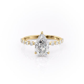 2.0 CT Pear Cut Solitaire Dainty Pave Moissanite Engagement Ring