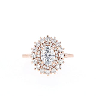 Bague de fiançailles en diamants Moissanite à double halo ovale sertis cathédrale de 0,75 ct