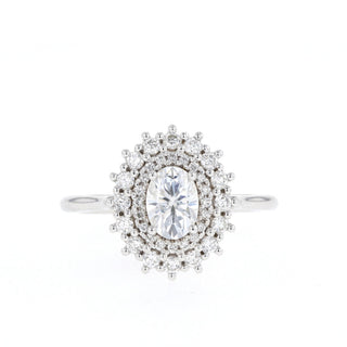 0.75CT Cathedral Set Oval Double Halo Moissanite Diamond Engagement Ring