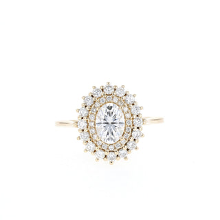 Bague de fiançailles en diamants Moissanite à double halo ovale sertis cathédrale de 0,75 ct