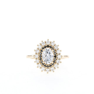 Bague de fiançailles à tige fendue en moissanite ovale à double halo de 0,75 ct