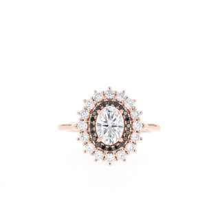 Bague de fiançailles à tige fendue en moissanite ovale à double halo de 0,75 ct