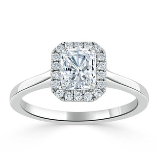 Bague de fiançailles en moissanite taille radiant halo de 1,0 ct