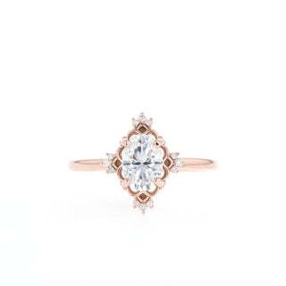 Bague de fiançailles solitaire en or massif 14 carats avec moissanite ovale en grappe de 1,20 ct 