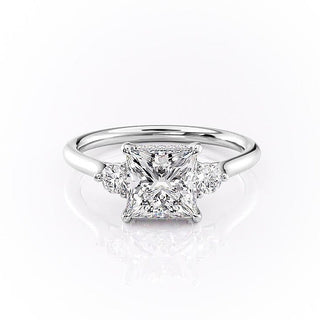 2.08 CT Princess Shaped Moissanite Three Stones Engagement Ring