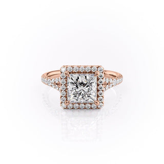 Bague de fiançailles à tige fendue avec halo en moissanite de forme princesse de 2,08 ct