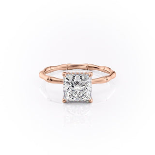 Bague de fiançailles avec halo caché en moissanite de forme princesse de 2,08 ct