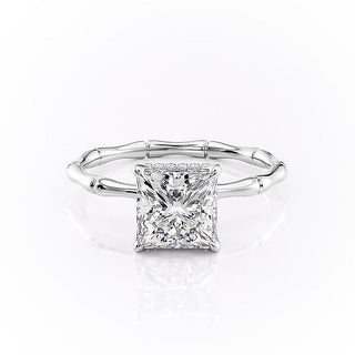 2.08 CT Princess Cut Solitaire Hidden Halo Setting Moissanite Engagement Ring