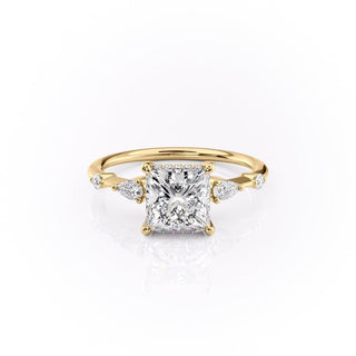 Bague de fiançailles avec halo caché en moissanite de forme princesse de 2,08 ct