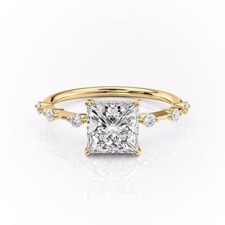 Bague de fiançailles avec halo caché en moissanite de forme princesse de 2,08 ct