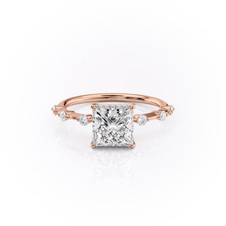 Bague de fiançailles avec halo caché en moissanite de forme princesse de 2,08 ct