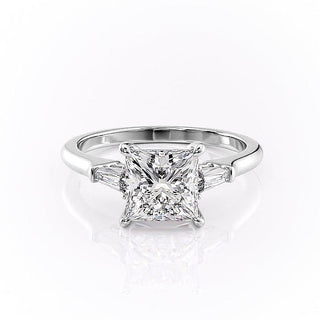 2.08 CT Princess Shaped Moissanite Three Stones Engagement Ring