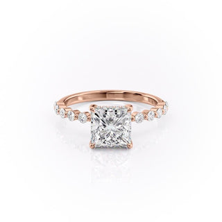 Bague de fiançailles en moissanite taille princesse de 2,08 ct avec halo caché serti pavé