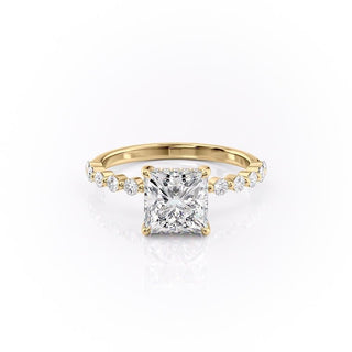 2.08 CT Princess Cut Hidden Halo Pave Setting Moissanite Engagement Ring