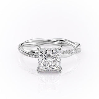 2.08 CT Princess Shaped Moissanite Hidden Halo Engagement Ring